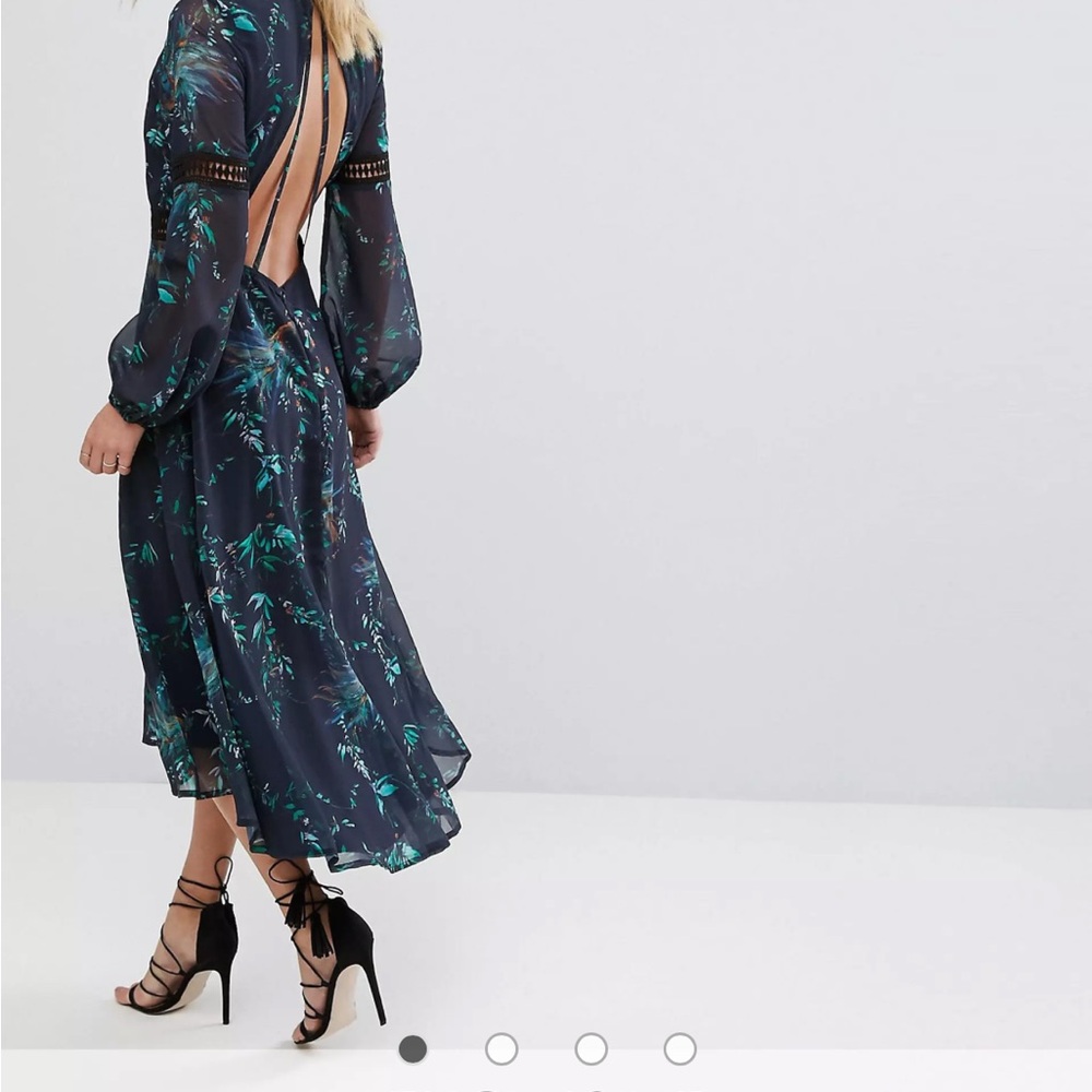 Hope & Ivy Printed Open Back Midi Dress with Lace Inserts (Asos Exclusive)